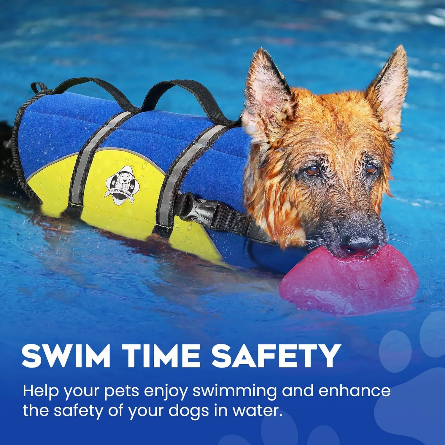 Paws Aboard Dog Life Jacket - Keep Your Canine Safe with a Neoprene Life Vest for Swimming and Boating, Color and Design to Choose - Blue and Yellow, Large