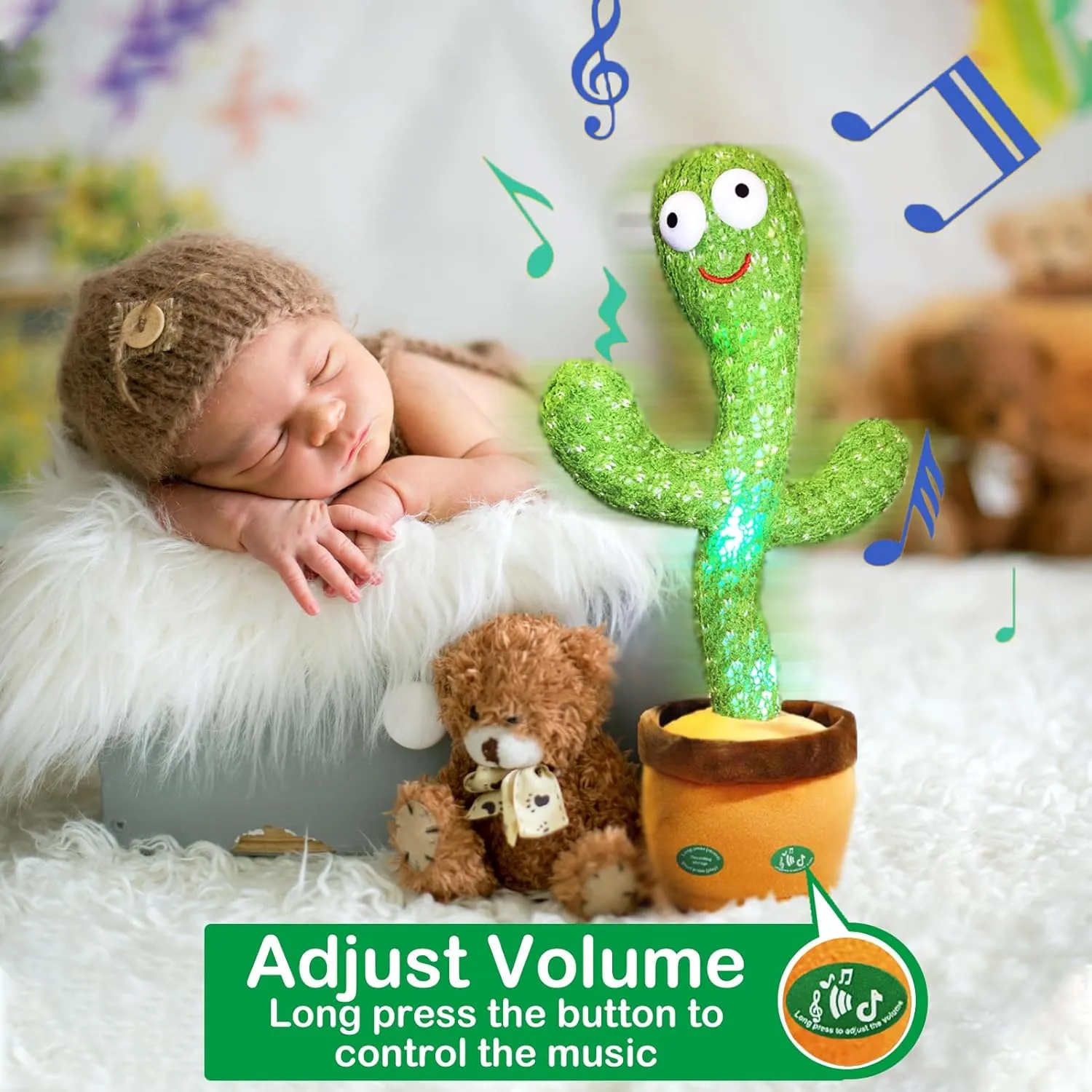 Pbooo Dancing Talking Cactus Mimicking Toy,Talking Repeat Singing Sunny Cactus Toy 120 Pcs Songs for Baby 15S Record Your Sound Sing Dancing Recording LED