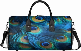 Peacock Feather Travel Duffle Bag for Women Men Foldable Waterproof Weekender Bag Carry on Tote for Overnight Sports Gym Birds Feather