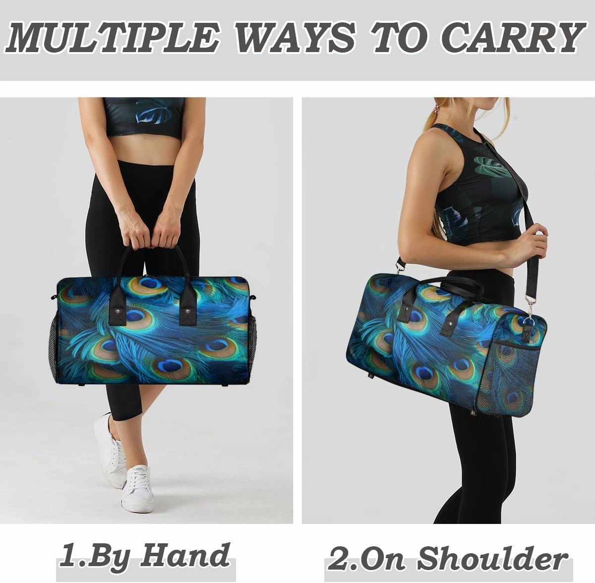 Peacock Feather Travel Duffle Bag for Women Men Foldable Waterproof Weekender Bag Carry on Tote for Overnight Sports Gym Birds Feather