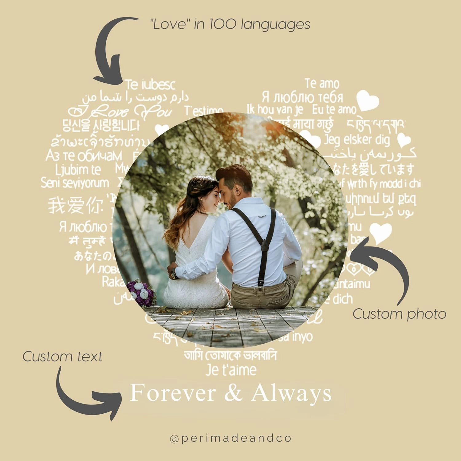 PERIMADE Custom Double Photo Projection Necklace, Personalized Memorial Picture Pendant Y-Necklace with Text & Love in 100 Languages Inside, Customized Circle Charm Pendant Birthday Gift for Women