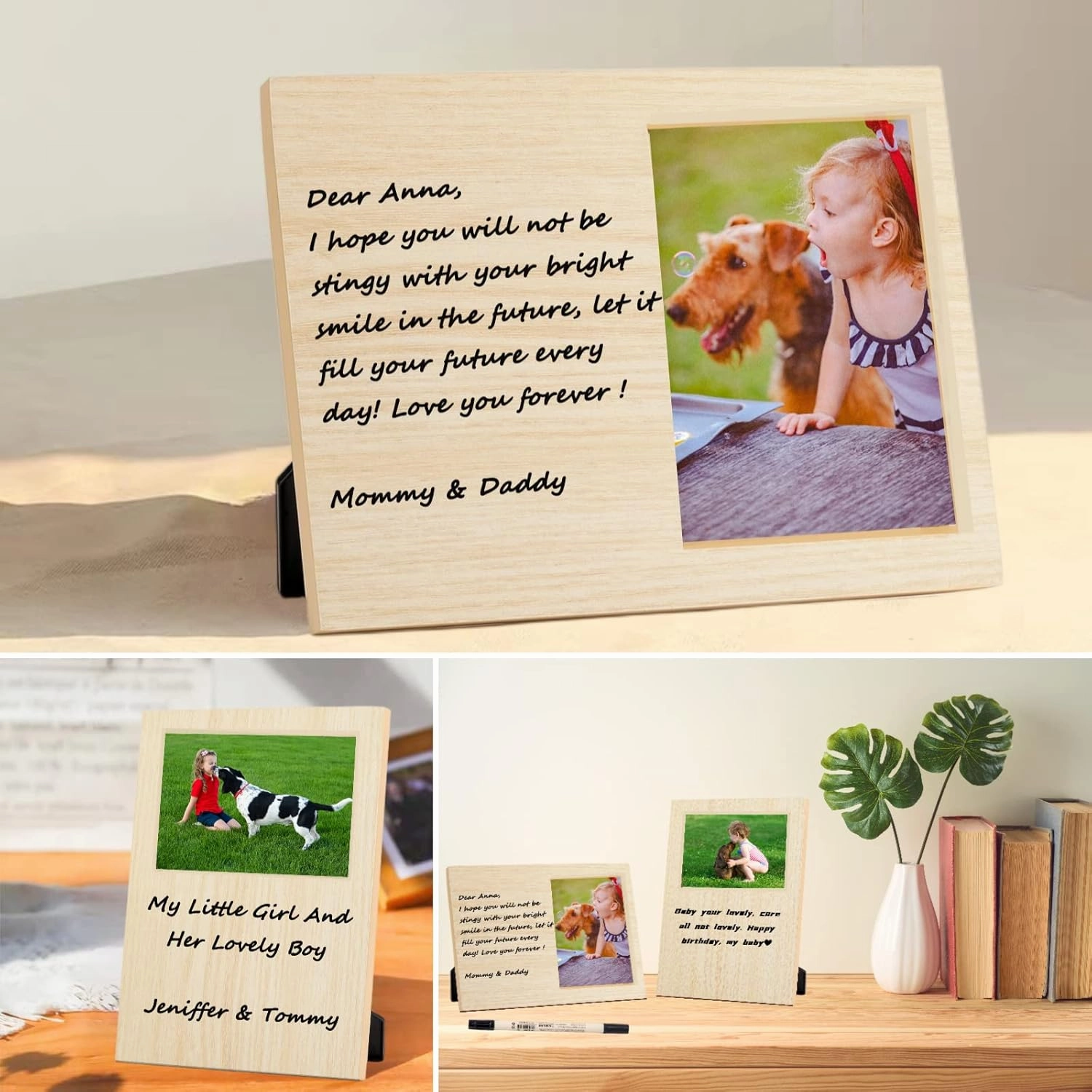 Personalized Baby Picture Frame-Ideal Memorial Gift for Baby Friend Couple Family Dog Cat Pet Keepsake Photo Frame, Wood Picture Frame for All 4x6 Photos with Blank Space and Acrylic Cover