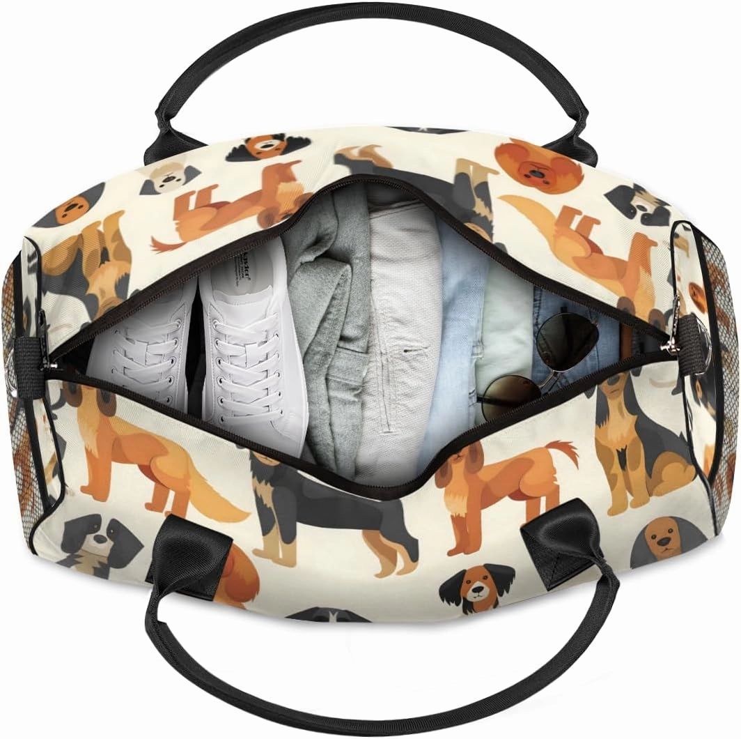 Personalized Cute Dog Travel Duffel Bag with Name, Custom Gym Sport Bag Pet Animals Carry On Weekend Overnight Duffel Bag for Men Women