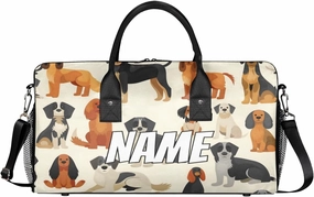 Personalized Cute Dog Travel Duffel Bag with Name, Custom Gym Sport Bag Pet Animals Carry On Weekend Overnight Duffel Bag for Men Women