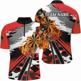 Personalized Dart Jerseys for Men, Dart Shirt, 3D Dart Board Fire Men Dart Quarter-Zip Shirts Custom Green
