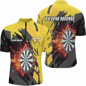 Personalized Dart Jerseys for Men, Dart Shirts for Men, Darts Board Yellow Fire Custom Eagle Dart Shirts