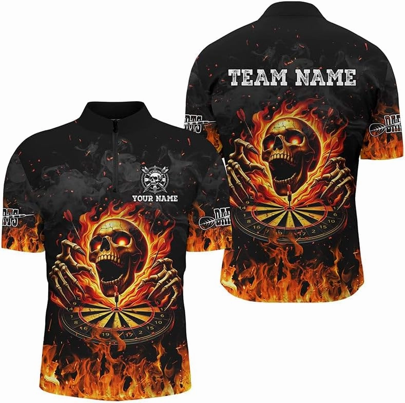 Personalized Dart Jerseys for Men, Dart Shirts for Men, Personalized 3D Darts Board Men Quarter-Zip Shirts