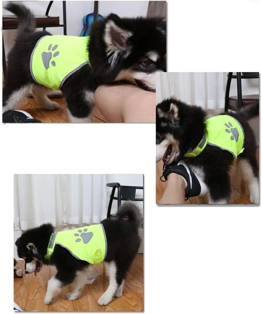 Pet Clothes, Dog Safety Vest with Reflective Dog Paw Adjustable Vest Jacket for Husky,Golden Retriever and Other Dog (L, Pink)