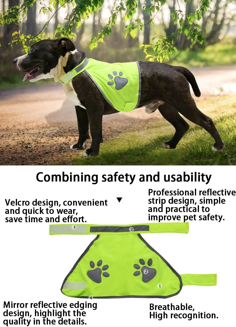 Pet Clothes, Dog Safety Vest with Reflective Dog Paw Adjustable Vest Jacket for Husky,Golden Retriever and Other Dog (L, Pink)