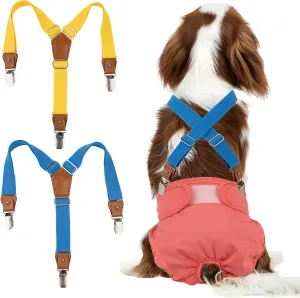 Pet Soft Dog Suspenders 2 Pieces Female Dog Diaper Suspenders for Dogs Diaper Keeper Suspender for Doggy Skirt, Dress, Diapers (Gold & Blue, S/M)