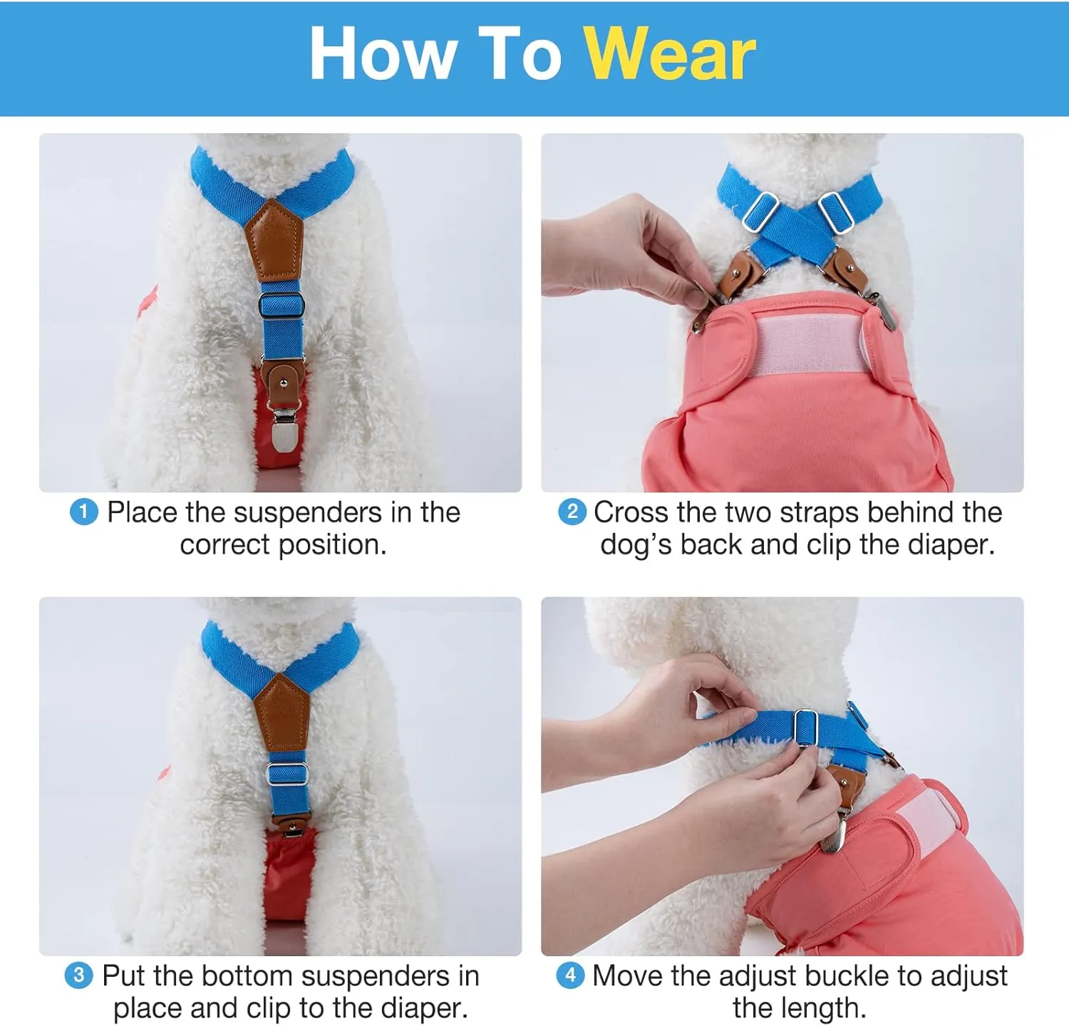 Pet Soft Dog Suspenders 2 Pieces Female Dog Diaper Suspenders for Dogs Diaper Keeper Suspender for Doggy Skirt, Dress, Diapers (Gold & Blue, S/M)