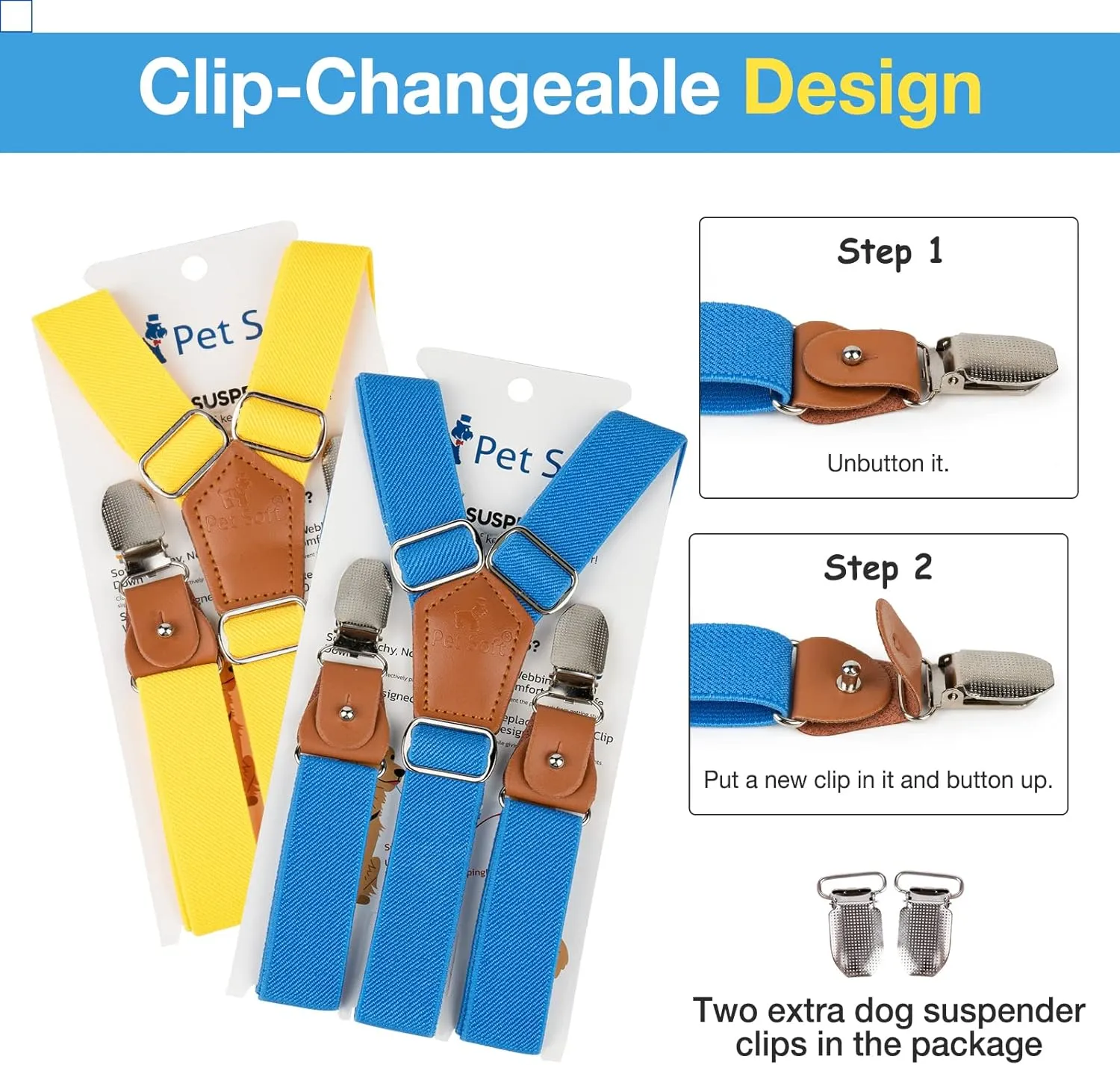 Pet Soft Dog Suspenders 2 Pieces Female Dog Diaper Suspenders for Dogs Diaper Keeper Suspender for Doggy Skirt, Dress, Diapers (Gold & Blue, S/M)