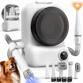 Pet Grooming Vacuum and Dryer for Dogs with 3L Large Canister, Dog Grooming Vacuum Able to Store All Attachments, Powerful 15000Pa Suction Dog Vacuum for Shedding Grooming, White