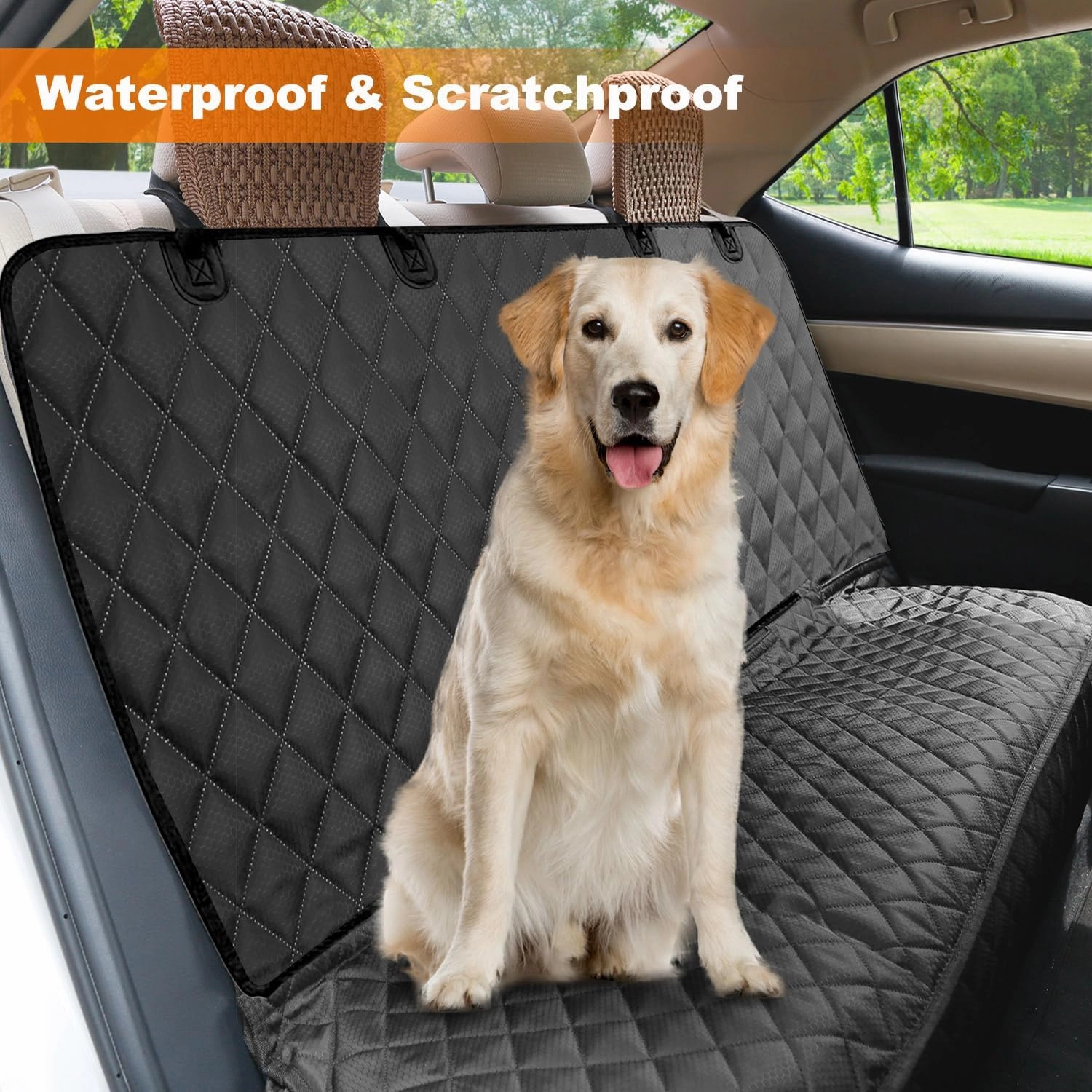 PETICON Waterproof Scratchproof Pet Bench Seat Covers for Cars, Trucks, SUVs, Nonslip Durable Back Seat Cover for Dogs, Washable Backseat Protection, Black