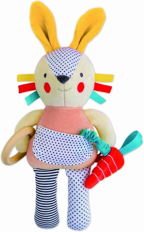 Petit Collage Organic Busy Bunny Activity Toy – Handmade Bunny Stuffed Animal for Babies and Toddlers, Entertains with Gentle Developmental Activities