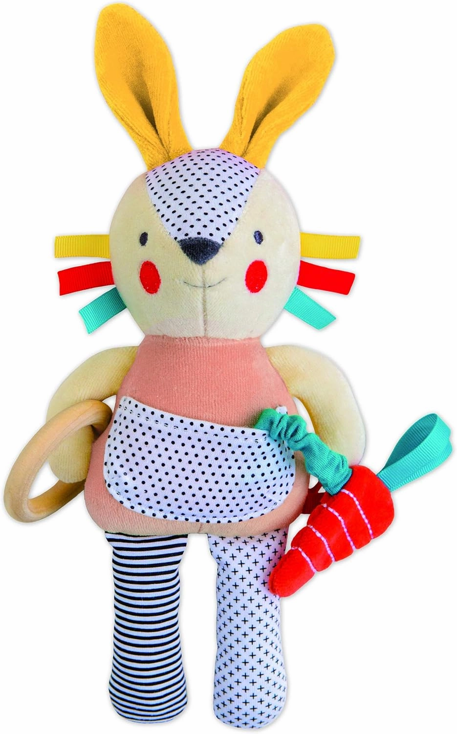 Petit Collage Organic Busy Bunny Activity Toy – Handmade Bunny Stuffed Animal for Babies and Toddlers, Entertains with Gentle Developmental Activities