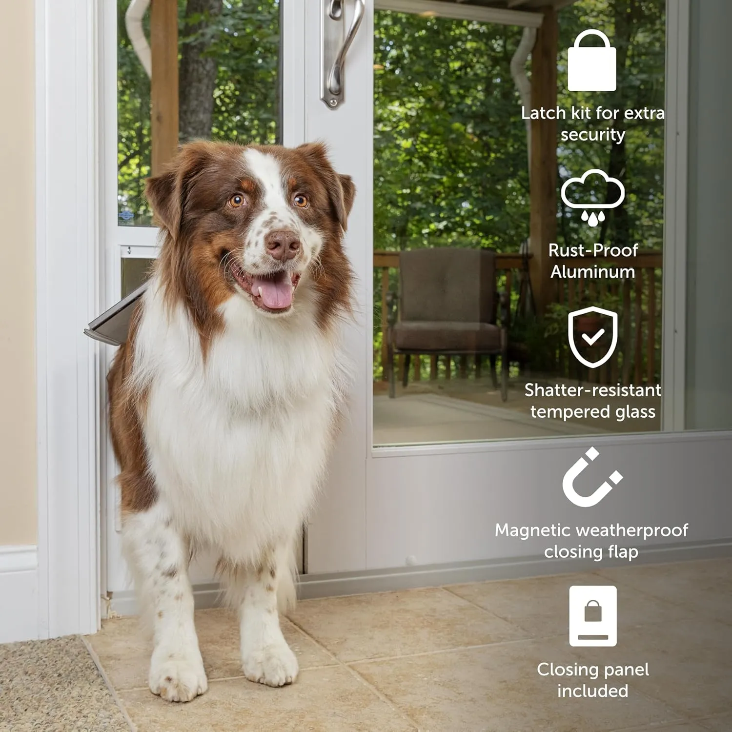 PetSafe 1-Piece Sliding Glass Pet Door for Dogs & Cats - Adjustable Height 75 7/8" to 81"- Medium, Bronze, No-Cut DIY Install, Aluminum Patio Panel Insert, Great for Renters or Seasonal Installation