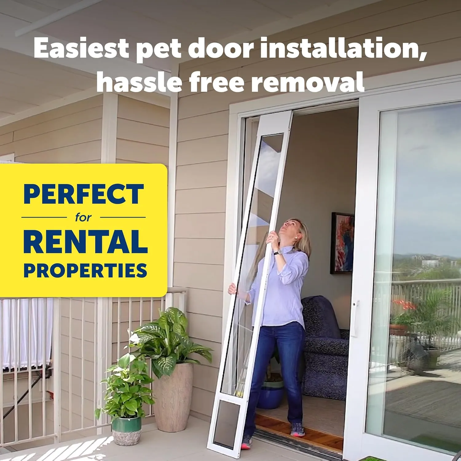 PetSafe 1-Piece Sliding Glass Pet Door for Dogs & Cats - Adjustable Height 75 7/8" to 81"- Medium, Bronze, No-Cut DIY Install, Aluminum Patio Panel Insert, Great for Renters or Seasonal Installation