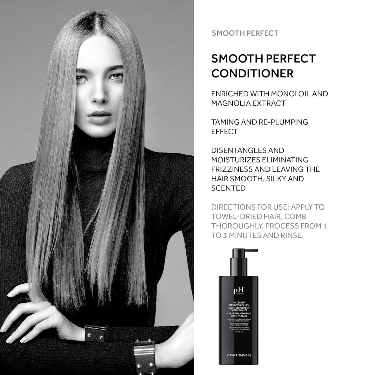 pH PURE HAIR Smooth Perfect Anti-Frizz Conditioner | Enriched with Monoi Oil & Magnolia Extract | Intense Hydration & Shine | Sulfate-Free, Safe for Color-Treated Hair | 8.45 Oz
