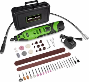 PHALANX 12V Cordless Rotary Tool Kit with Keyless Chuck, 6-Speeds 5000-32000RPM, 119 Accessories with Flex Shaft, Idea for Cutting, Grinding, Wood Carving- Include 2.0AH Battery, Charger