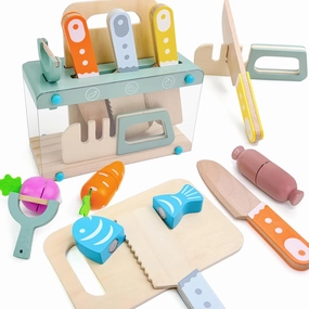 Play Kitchen Accessories, Wooden Play Food Set, 11Pcs Kids Kitchen Accessories with Cutting Board and Knife Set, Kitchen Pretend Play Gifts for 3  Girls Boys