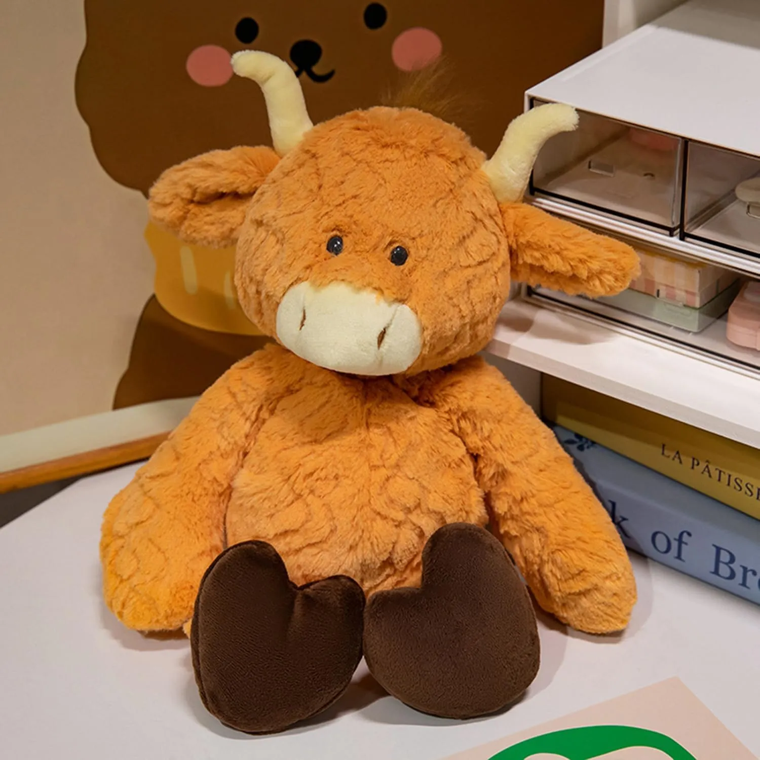 Plush Brown Cow Stuffed Animal Soft Plushies Huggable Cartoon Brown Cow Plush Toy Cattle Cute Yak Animal Cuddle Gifts for Kids and Lovers 12.6 Inch