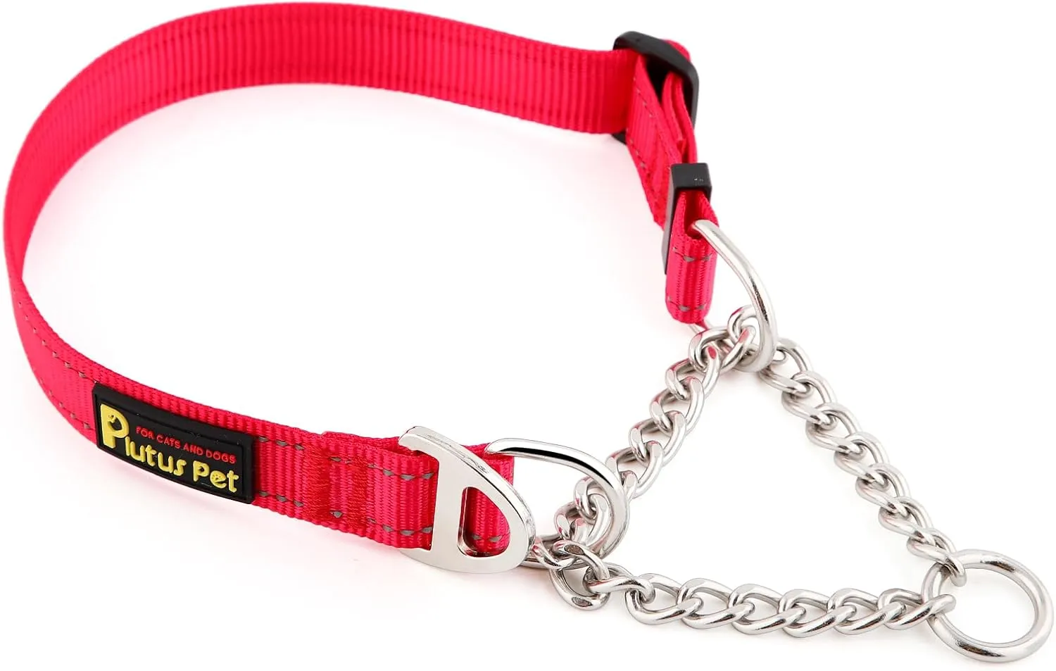 Plutus Pet Martingale Dog Collar with Stainless Steel Chain and Reflective Nylon, Adjustable No Pull Training Collar, for Small Medium, and Large Dogs, Red, L