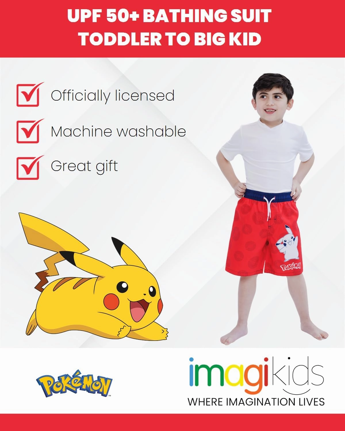Pokemon UPF 50  Swim Trunks Bathing Suit Little Kid to Big Kid Sizes (4-14-16)