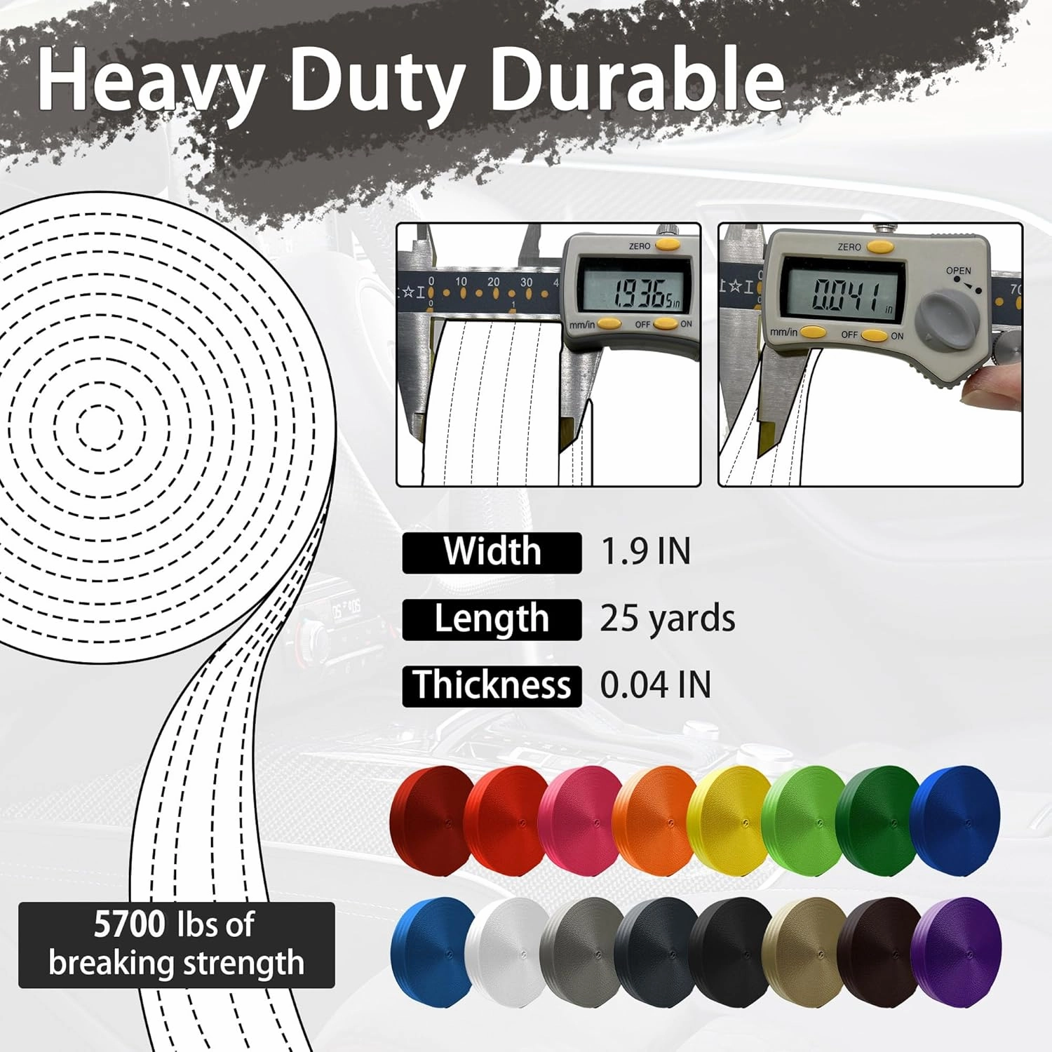 Polyester Webbing Strap 16 Colors – 1"&1.5"&1.9" – 16.5 25 33 55 Yards Heavy Duty Webbing Roll, Flat Webbing Strap for Indoor&Outdoor Gear, Climbing, DIY Crafting, Repairing