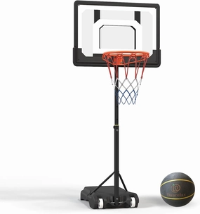 Pool Basketball Hoop, Height Adjustable 3.9" to 6.9", Black PE Frame, Water Base, Includes Air Pump, 8-Inch Rubber Ball, Indoor & Outdoor Use