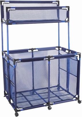 Pool Storage Bin Cart with Noodle Holder, Rolling Pool Storage Organizer Top Shelf Nylon Mesh Basket for Goggles, Floats, Balls and Floats Equipment