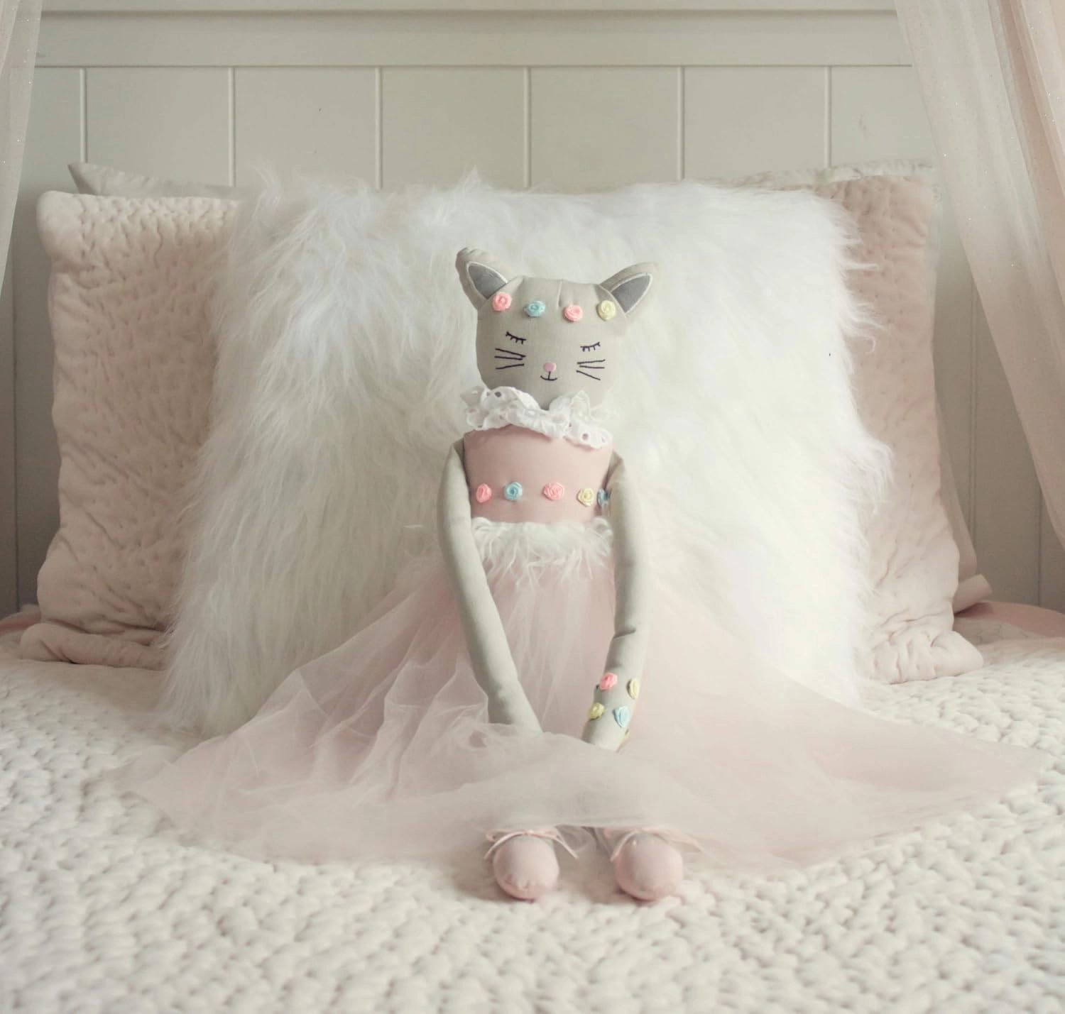 Poppy The Cat - Handmade 24.8-Inch Plush Doll with Ballerina Tutu Outfit - Pretty Stuffed Toy Surprise Gift for a Little Princess Age 3  - Soft Plushie for Hugs, Cuddle and Comfort
