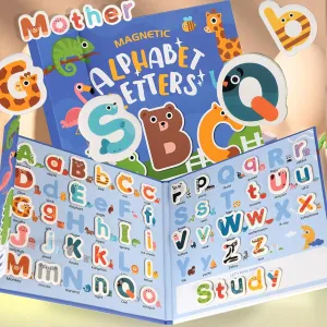 Portable Animals Magnetic Alphabet Letters Learning Board, Foldable, Upper & Lowercase, Spelling, Fridge Magnets for toddlers 1-3, Travel Toys, 3 4 5 6 Year Old, Gifts for Boys Girls Toddlers
