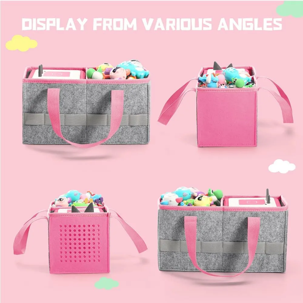 Portable Carrying Case Compatible with Toniebox Starter Set and Tonies Figurines,Travel Felt Cloth Musical Toy Folding Bag for Toniebox Accessories (Dark Pink)