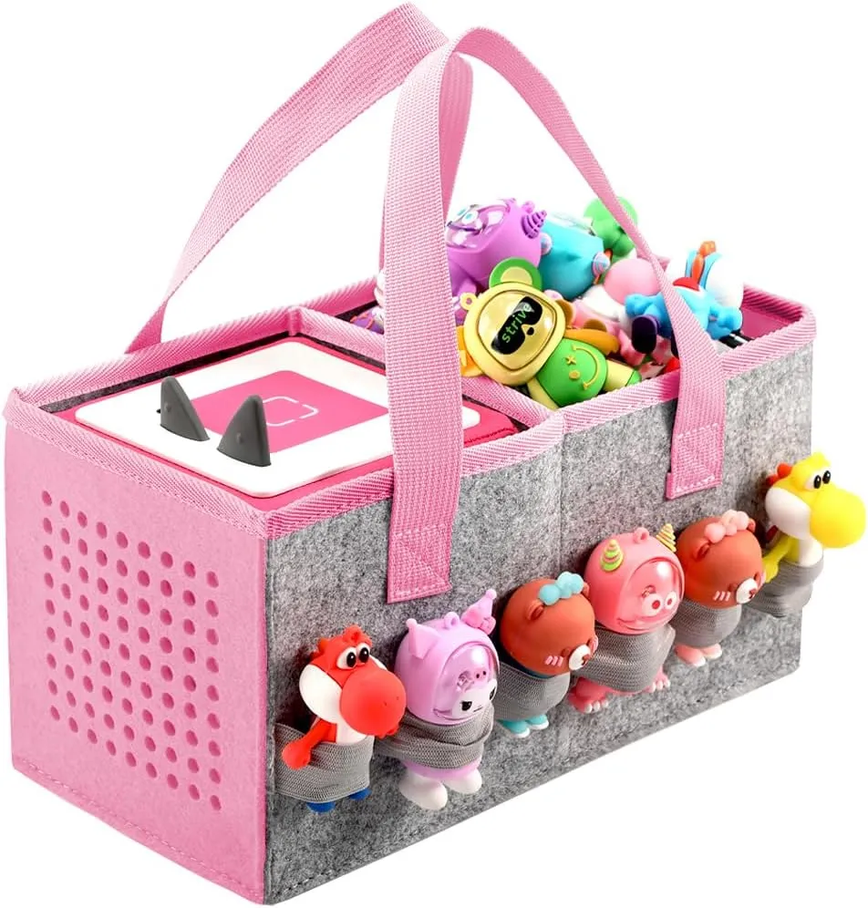 Portable Carrying Case Compatible with Toniebox Starter Set and Tonies Figurines,Travel Felt Cloth Musical Toy Folding Bag for Toniebox Accessories (Dark Pink)