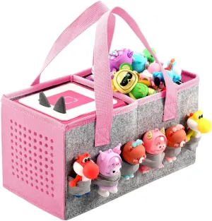Portable Carrying Case Compatible with Toniebox Starter Set and Tonies Figurines,Travel Felt Cloth Musical Toy Folding Bag for Toniebox Accessories (Dark Pink)
