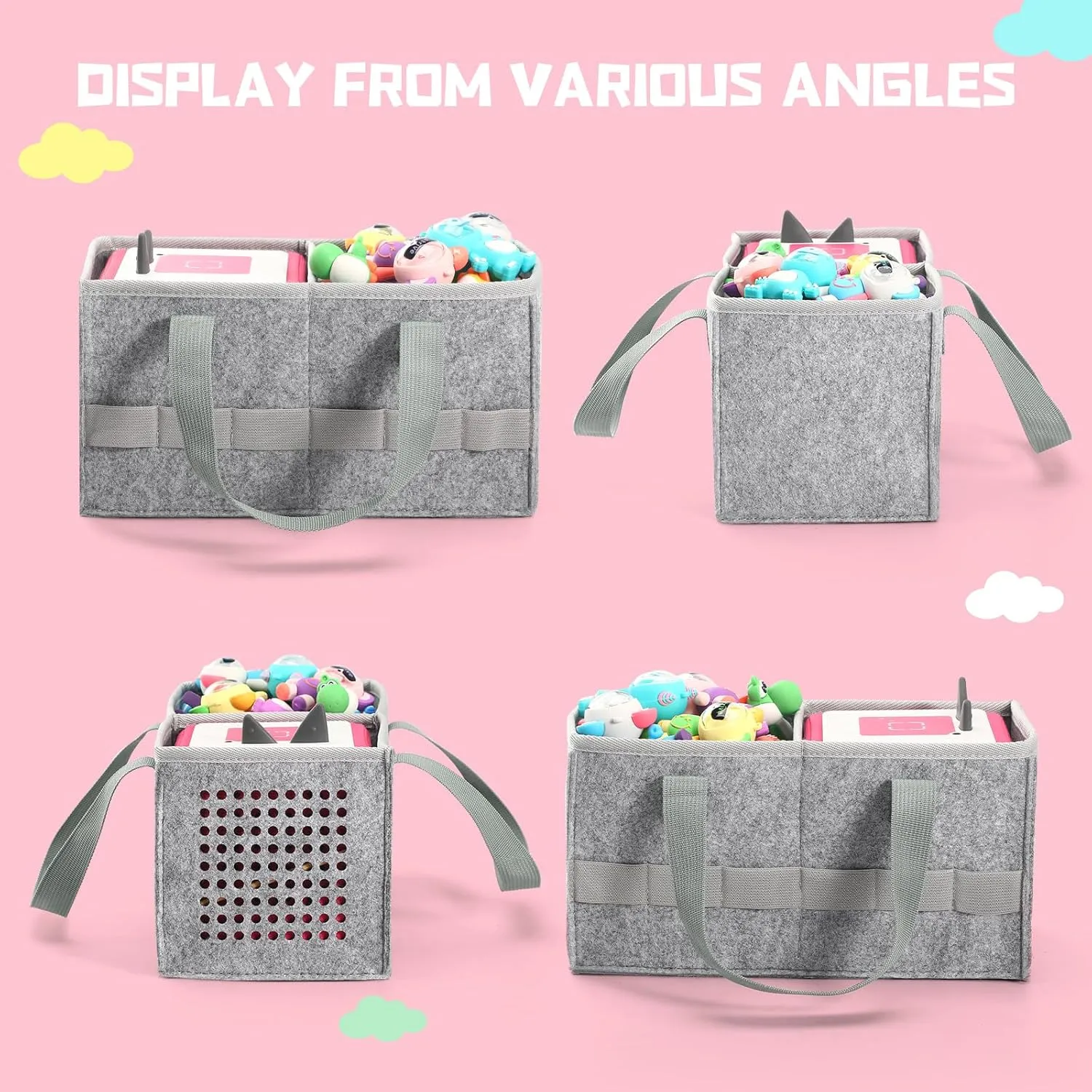 Portable Carrying Case Compatible with Toniebox Starter Set and Tonies Figurines,Travel Felt Cloth Musical Toy Folding Bag for Toniebox Accessories (Gray)