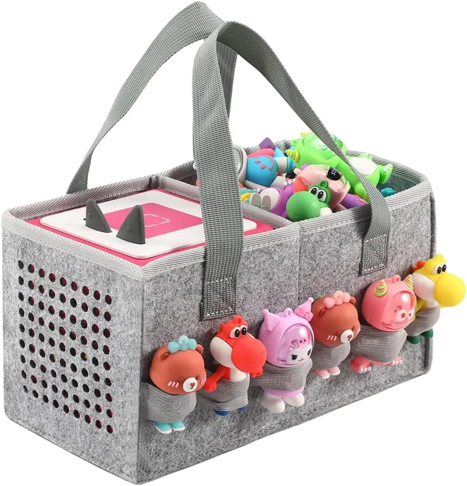 Portable Carrying Case Compatible with Toniebox Starter Set and Tonies Figurines,Travel Felt Cloth Musical Toy Folding Bag for Toniebox Accessories (Gray)