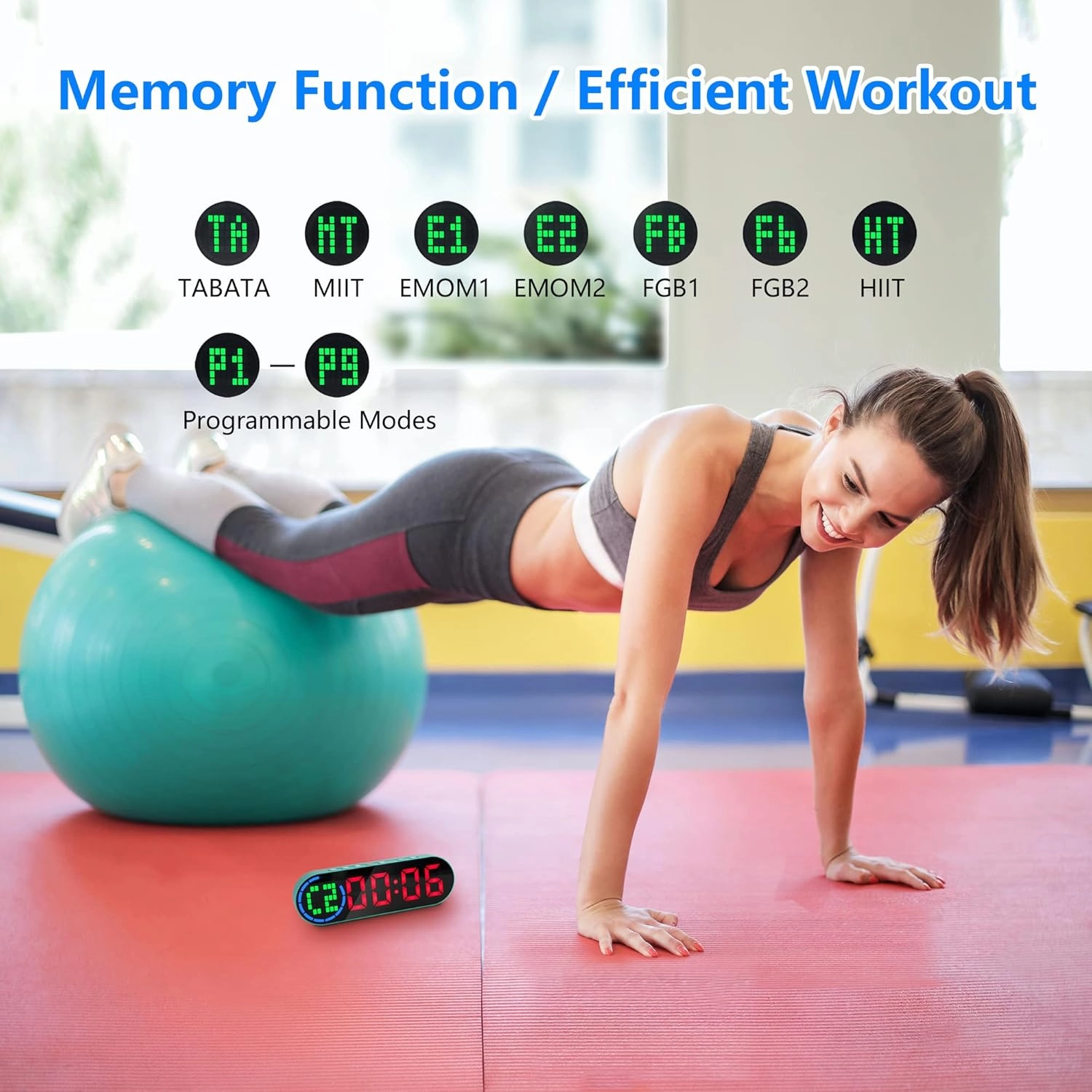 Portable Gym Timer for Home Gym Interval Timer for Workout with Time Progress Bar/Rounds, Workout Clock for Boxing HIIT Tabata Emom Fitness Rechargeable Battery Powered…
