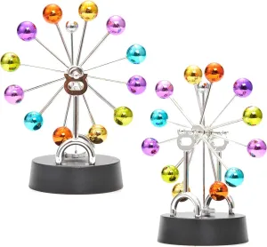 PowerTRC 2 Sets of Perpetual Motion Ferris Wheel with Revolving Colorful Metallic Balance Balls | Mesmerizing Kinetic Artwork for Home Decoration and Science Enthusiasts (Battery Powered)