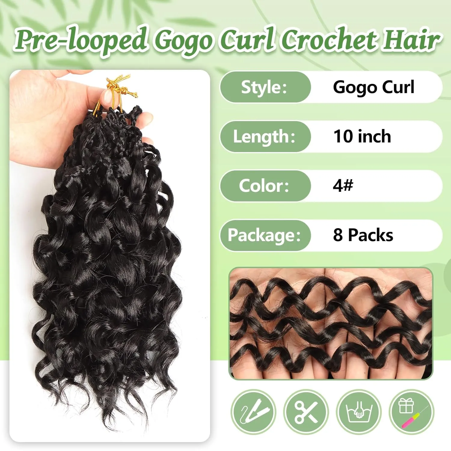 Pre Looped Gogo Curl Crochet Hair 8 Packs Pre Twisted Ocean Wave Goddess Box Braids Curly Water Wave Synthetic Braiding Hair For Black Women (#4, 10 Inch (Pack of 8))