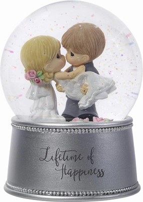 Precious Moments Lifetime of Happiness Bride & Groom Musical Resin/Glass Snow Globe 182101