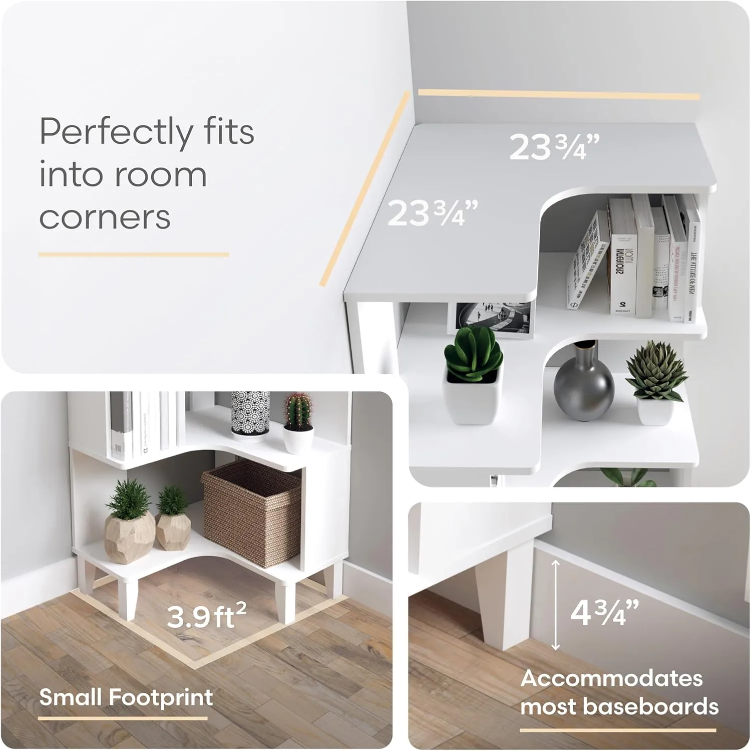 Prepac Nordik 6-Tier White Modern Mid Century Corner Bookcase, 71.5" Extra Tall White Corner Shelf with Storage, Multifunctional Freestanding Bookshelf for Home Office, Living Room, Bedroom