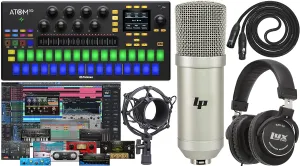 PreSonus ATOM SQ Hybrid Keyboard/Pad Production/MIDI and Performance Controller with Studio One Artist and Ableton Live Lite DAW Recording Software and Professional Studio Microphone Kit