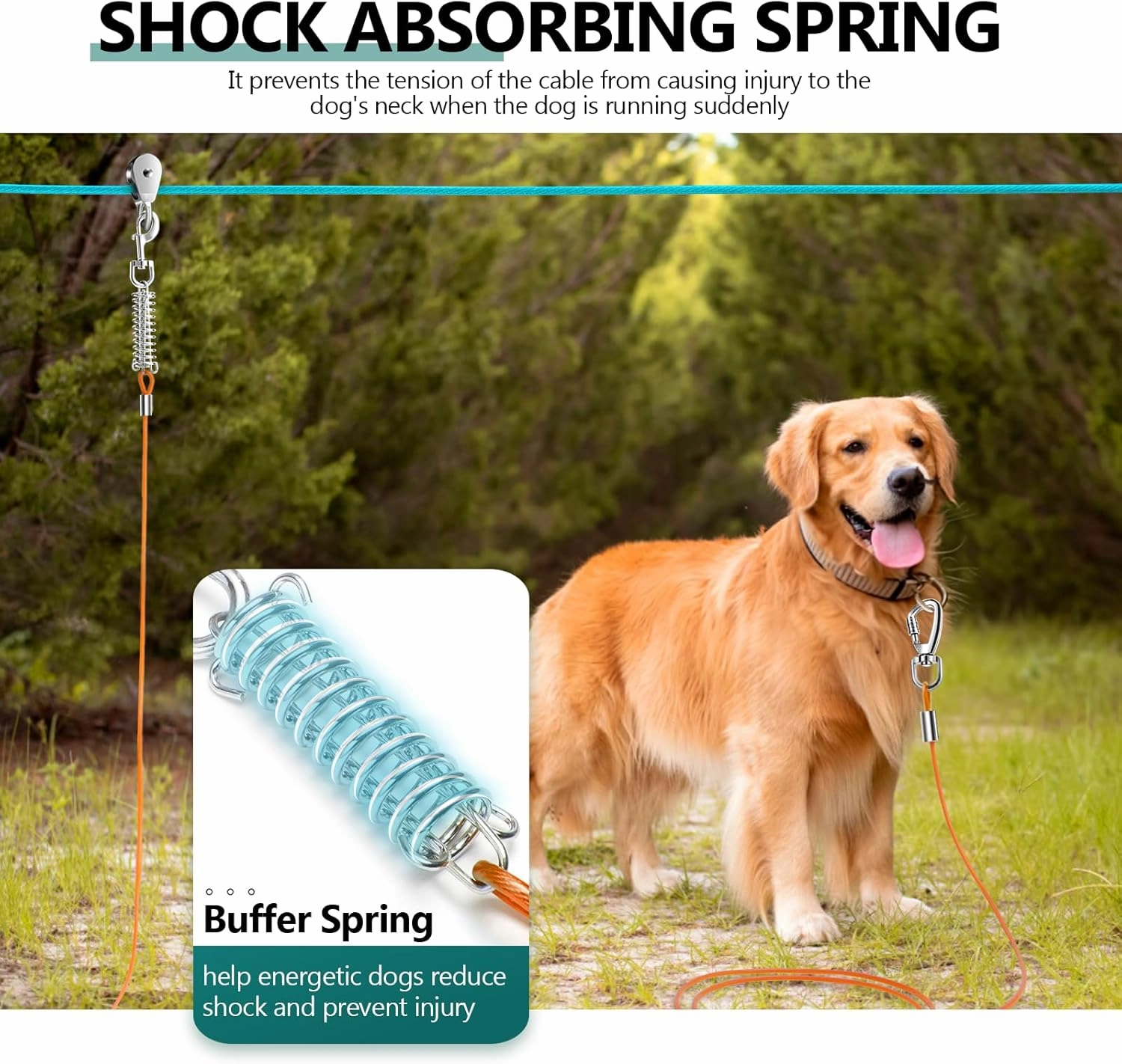 Professional Dog Runner Trolley System，Heavy Duty & Adjustable 65ft Dog Zip Line with 10ft & 15ft Tie Out for Large Dogs Up to 250lbs, Chew Proof Dog Run Cable for Yard, Camping & Outdoor Adventure
