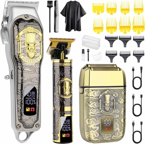 Professional Hair Clipper Set for Men, Rechargeable Cordless Clippers and Trimmers Set, Electric Foil Shavers and Beard Trimmers, Hair Cutting Tools with LED Display, Gifts for Men