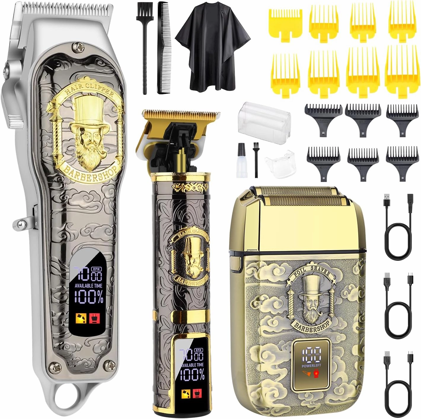 Professional Hair Clipper Set for Men, Rechargeable Cordless Clippers and Trimmers Set, Electric Foil Shavers and Beard Trimmers, Hair Cutting Tools with LED Display, Gifts for Men