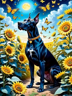 PUAGEMTI Adult Sunflower Diamond Painting Kits, Colorful Animals Diamond Art Set, DIY Great Dane Full Diamond Polka Dot Painting, Gift for Crafts Enthusiasts or for Home Decoration 12x16 inch