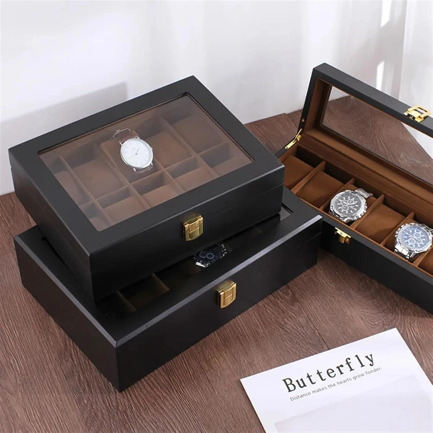 PUCHEN watch box Handmade Wood Watch Box 6/10/12 Grids Watches Display Case Jewelry Holder Storage Organizer for Watch Holding (Color : 12girds)