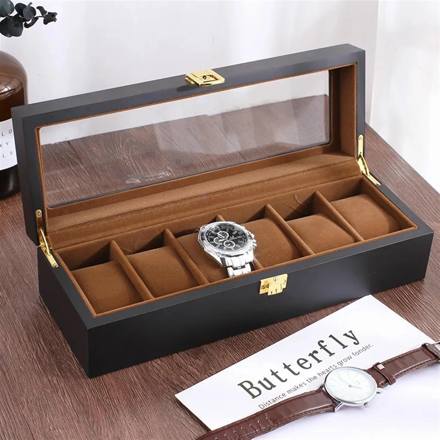 PUCHEN watch box Handmade Wood Watch Box 6/10/12 Grids Watches Display Case Jewelry Holder Storage Organizer for Watch Holding (Color : 6girds)